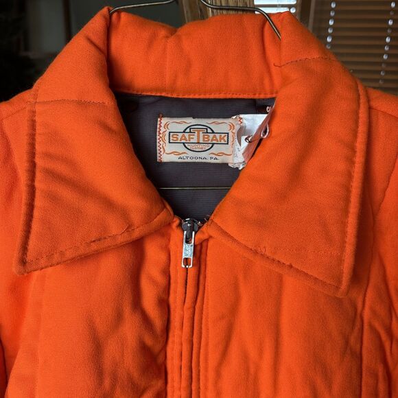 VTG SafTBak Blaze Orange Hunting Shooting Outdoor Jacket Made In USA Mens LARGE - Picture 2 of 9